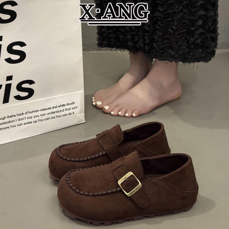 牛皮版全包勃肯鞋女超软底不累脚一脚蹬懒人单鞋休闲乐福鞋豆豆鞋