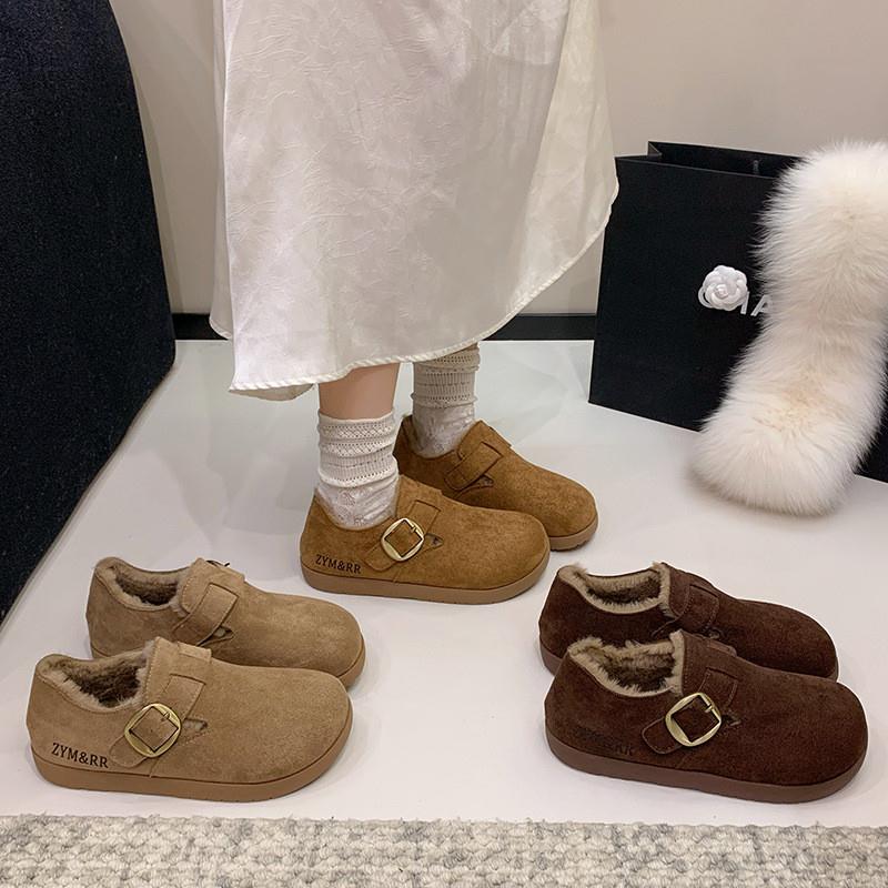 牛皮版内增高勃肯鞋女2025新款秋冬加绒保暖豆豆鞋一脚蹬两穿棉鞋