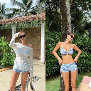 分体度假泳装 罩衫 温泉 比基尼海边温泉性感复古长袖 泳衣女2026新款