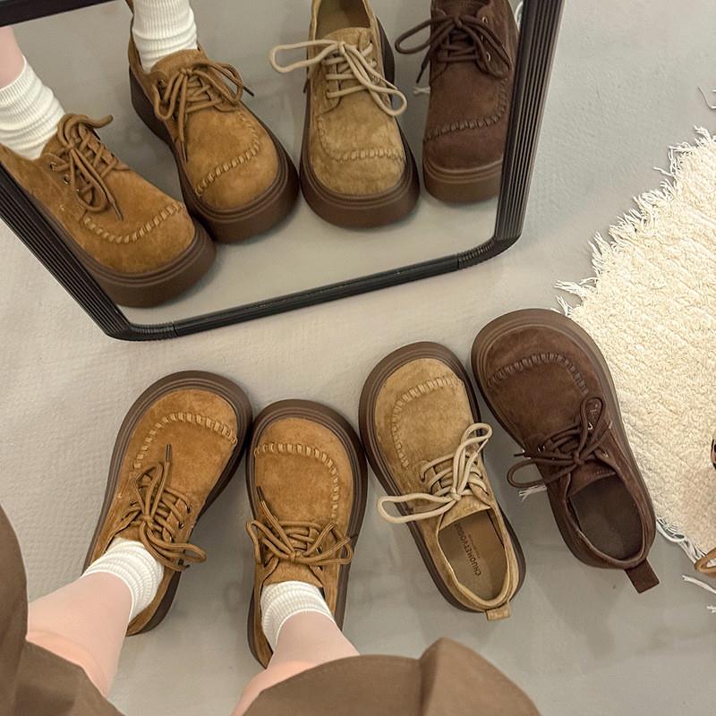 厚底系带复古勃肯鞋女2025新款秋冬季百搭配裙子增高乐福鞋单鞋潮