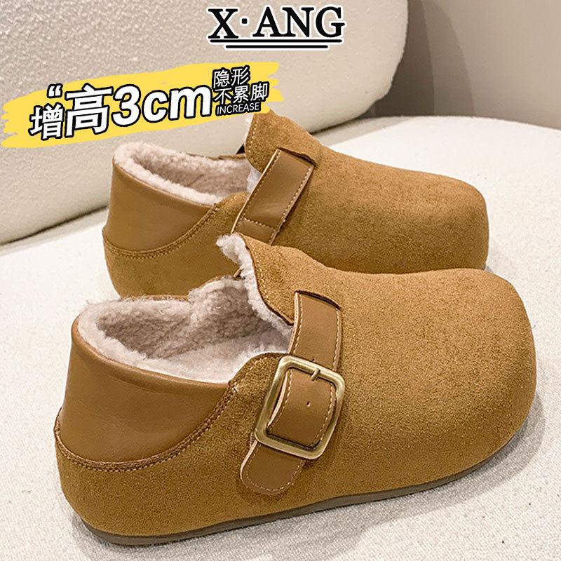牛皮版全包勃肯鞋子女鞋秋冬季加绒加厚保暖棉鞋一脚蹬懒人乐福鞋
