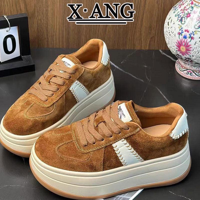 真皮德训鞋女款松糕厚底增高小个子女鞋复古百搭板鞋休闲运动鞋子