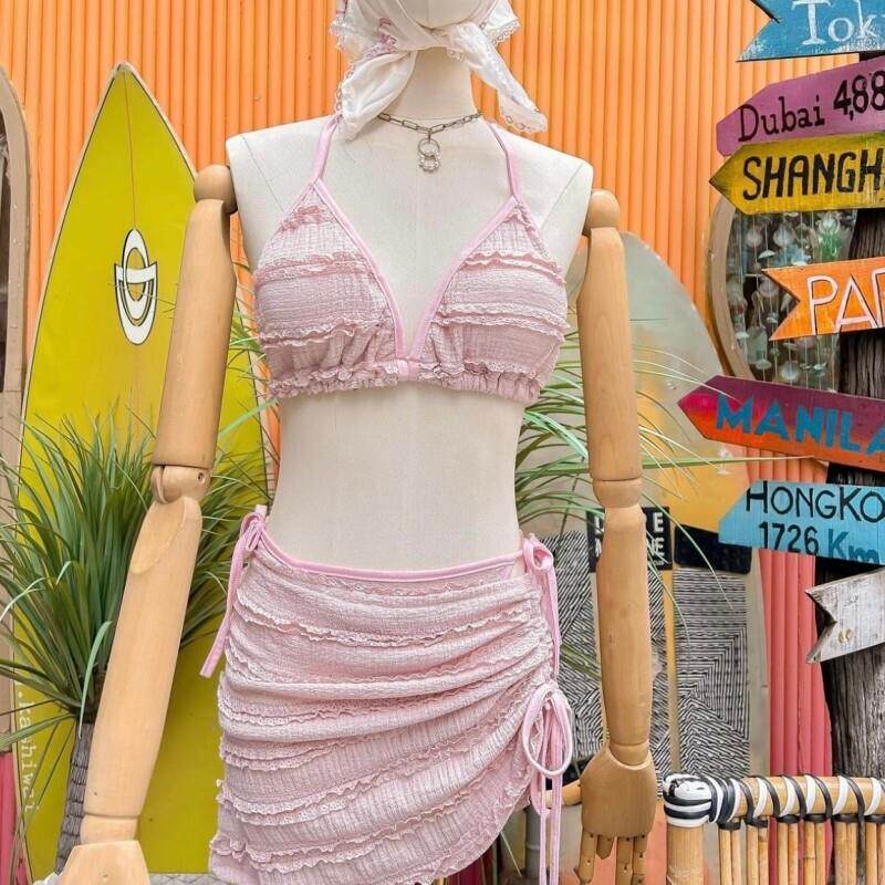 25新款韩国抹胸纯欲风高级感保守平角裤小胸辣妹分体游泳衣女泳装