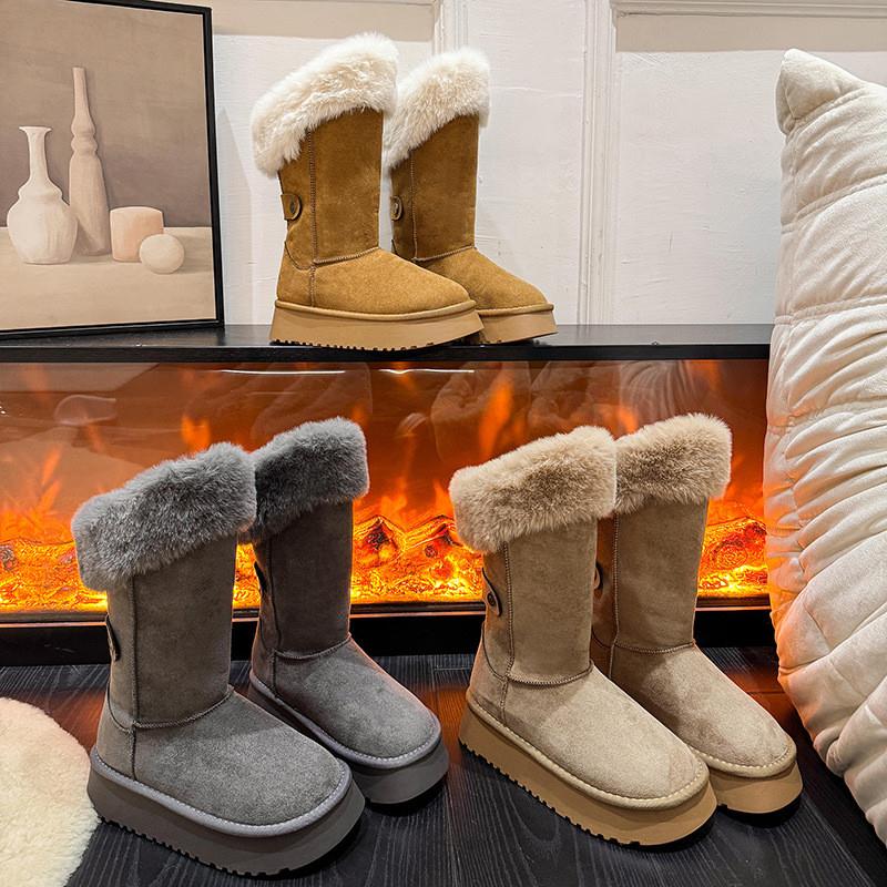 厚底长筒雪地靴女款2025年新款冬季中筒加绒加厚保暖两穿棉鞋外穿