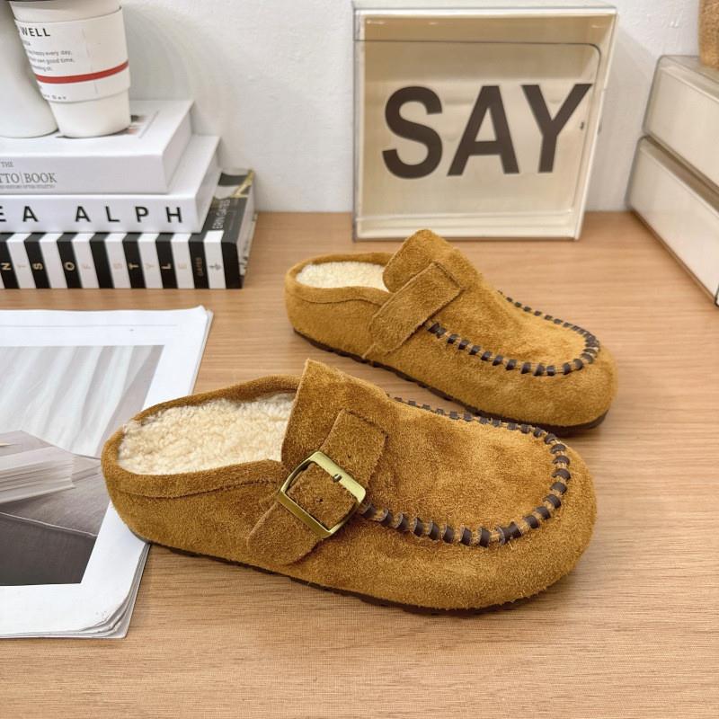 欧货磨砂包头勃肯鞋拖鞋女2025秋冬新款时尚百搭羊羔毛穆勒鞋棉鞋