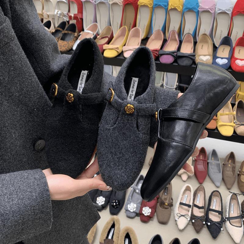 小香风灰色毛呢内增高加绒玛丽珍鞋女秋冬粗跟毛毛鞋豆豆鞋棉鞋子