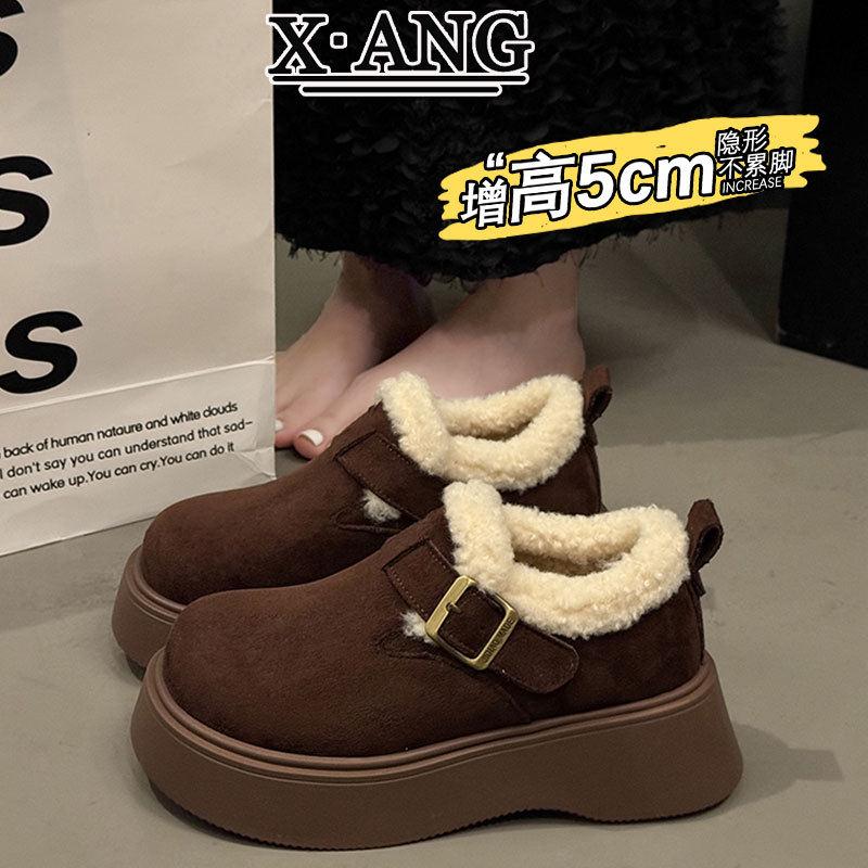 牛皮版全包勃肯鞋女冬季加绒加厚保暖雪地靴棉鞋厚底羊羔毛毛鞋子