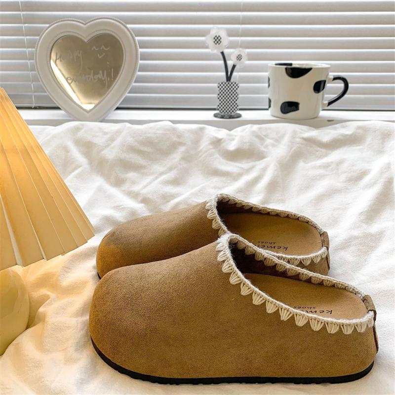 复古刺绣博肯鞋包头半拖鞋女外穿2025秋季新款厚底内增高博肯单鞋