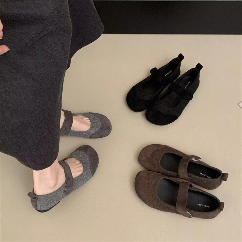 复古魔术贴玛丽珍鞋女2025秋冬新款百搭平底单鞋软底博肯鞋奶奶鞋