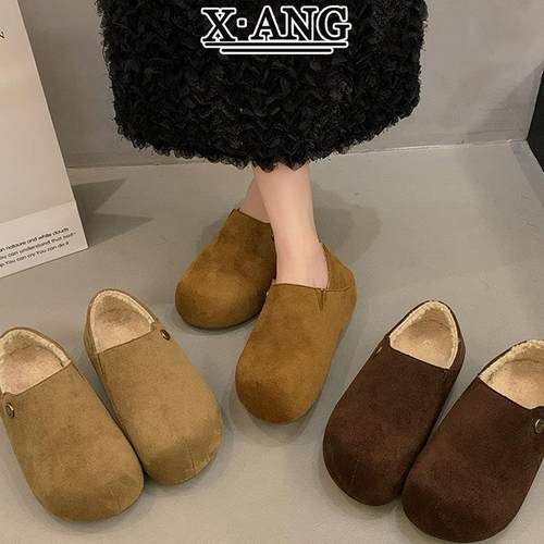 牛皮版全包勃肯鞋子女鞋加绒加厚保暖小土豆棉鞋羊羔毛毛鞋乐福鞋