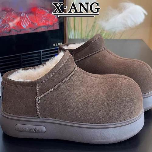 牛皮羊毛桑坡勃肯雪地靴女款厚底防滑防水加绒加厚保暖东北大棉鞋