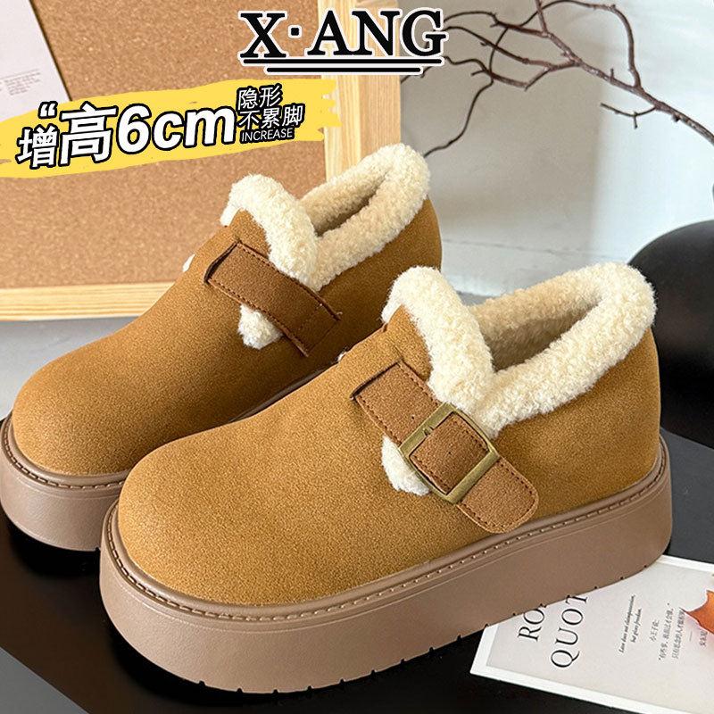 牛皮全包勃肯鞋子女加绒加厚保暖棉鞋厚底羊羔毛毛鞋内增高雪地靴