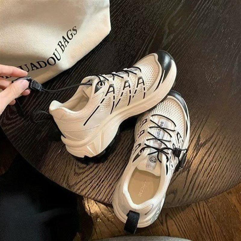 真皮厚底增高老爹鞋女夏季新款网面透气休闲户外登山跑步运动鞋女