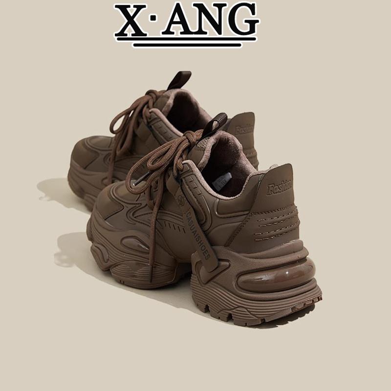 真皮老爹鞋女款2025春季新款时尚百搭厚底内增高女鞋休闲运动鞋