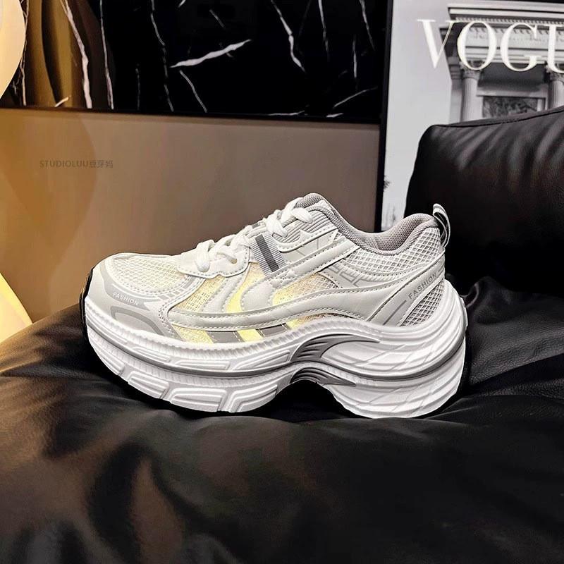 2025秋季新款真皮厚底增高老爹鞋女擦色做旧时尚休闲运动单鞋