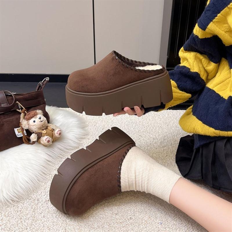 厚底增高博肯鞋女外穿2025新款包头松糕小个子懒人复古博肯半拖鞋