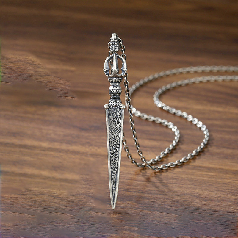 银饰品复古长款金刚杵吊坠男法器平安护身符降魔杵项链女