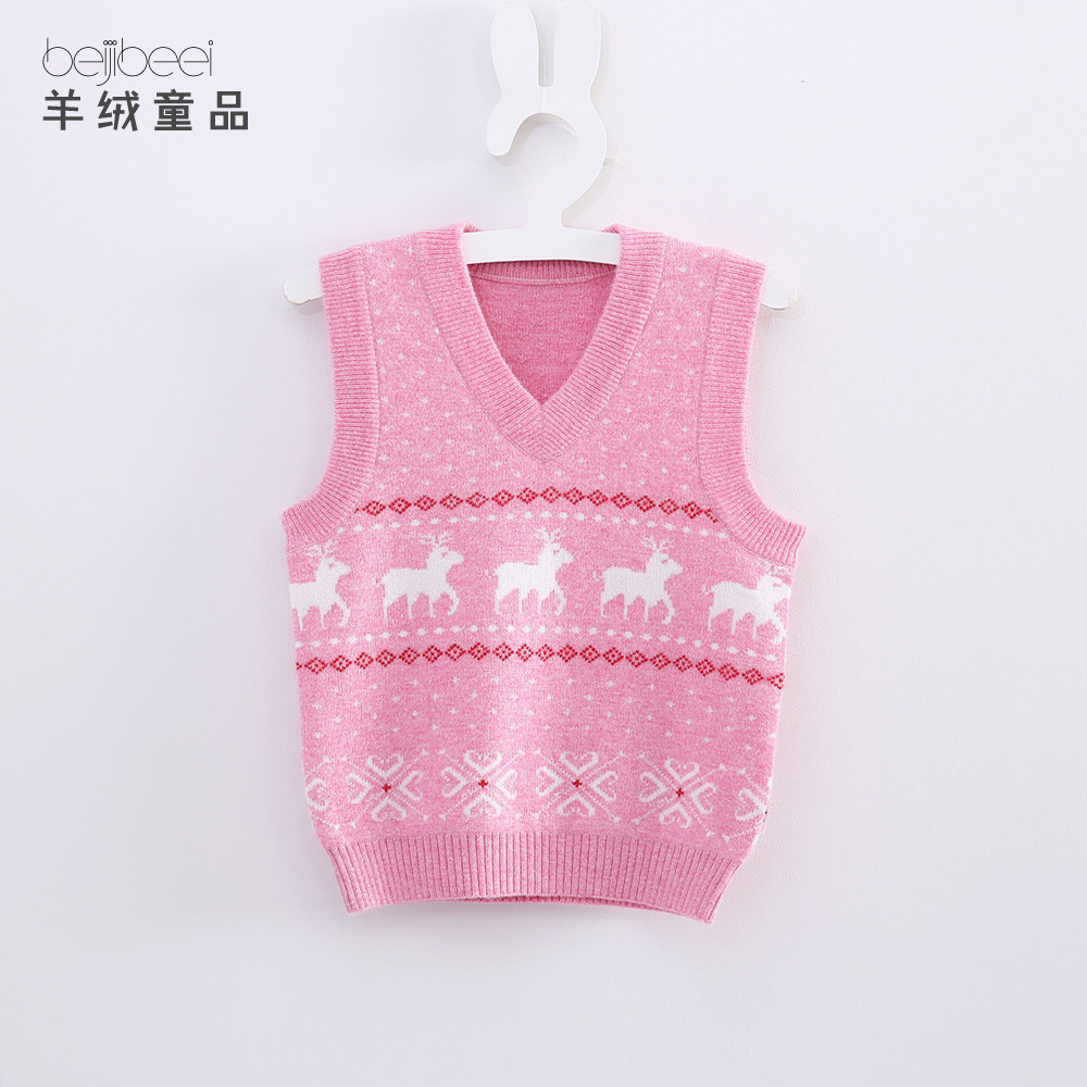 新款中大童羊绒马甲背心加厚女童韩版毛衣学生羊毛衫儿童男孩针织