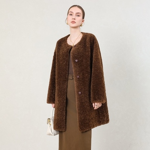 环保羊毛皮草外套2025冬新复合皮毛一体中长款圆领显瘦韩版大衣女