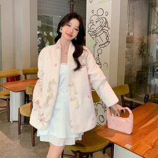 国风皮毛一体外套女秋冬2024新款高级感水貂绒皮草大衣新中式女装