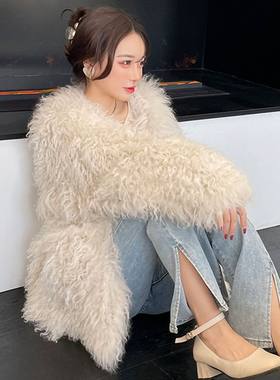 2024秋冬新款皮草仿滩羊毛皮草外套女年轻款宽松时尚羊卷毛毛外套