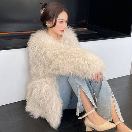 2024秋冬新款皮草仿滩羊毛皮草外套女年轻款宽松时尚羊卷毛毛外套