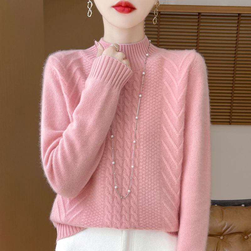 羊毛衫女秋冬新款半高领宽松显瘦百搭羊毛针织衫加厚毛衣女打底衫