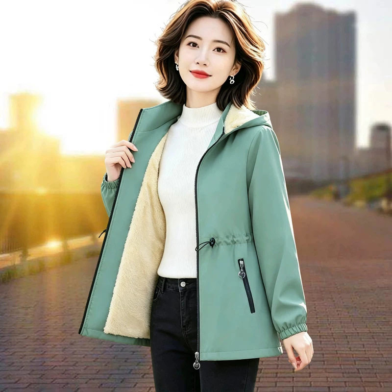 加绒加厚中长款外套女2026年冬季新款洋气保暖加厚显瘦款风衣夹克