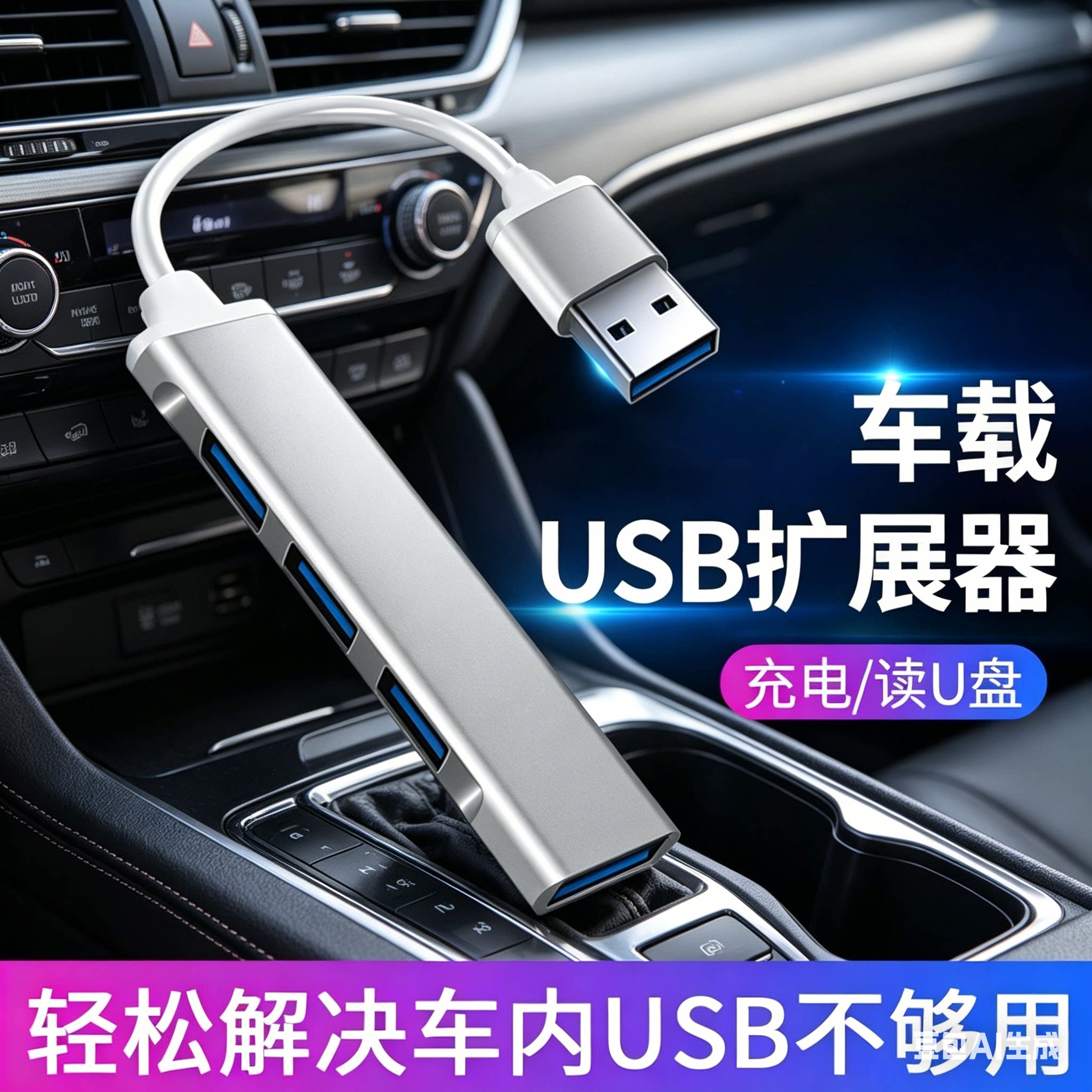 车载USB扩展分线器转接口多口转换器汽车用充电器suv听歌一拖四
