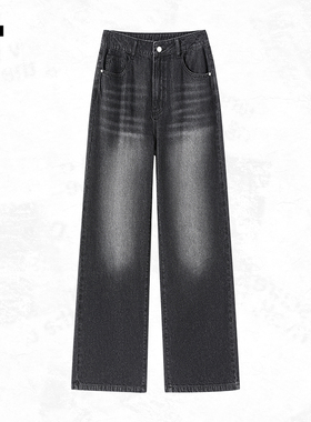 it:CHOCOOLATE黑色牛仔裤女秋季新款高腰显瘦裤子休闲通勤直筒裤