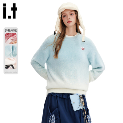 it:CHOCOOLATE渐变圆领毛衣女秋季新款韩版宽松休闲时尚百搭毛衫