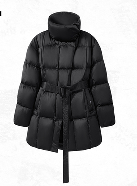 it:CHOCOOLATE黑色立领收腰韩版秋冬季加绒系带日常保暖羽绒服女