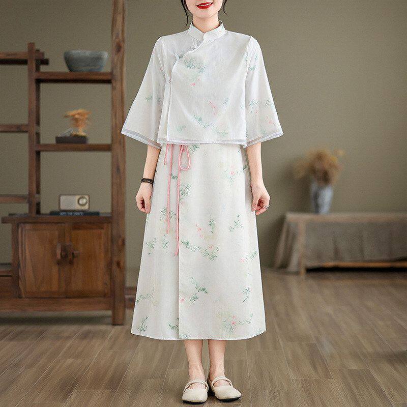 外贸女装新中式汉服裙两件套装女2024年夏季新款国风旗袍连衣裙