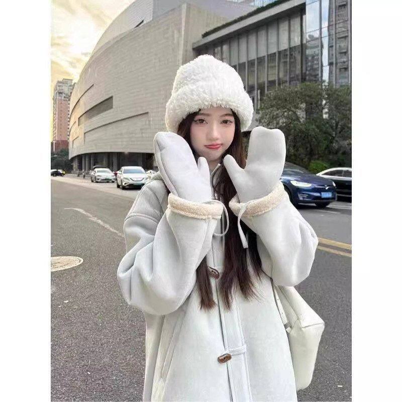 皮毛一体连帽麂皮绒外套女装2026冬季新款加绒加厚中长款长袖上衣