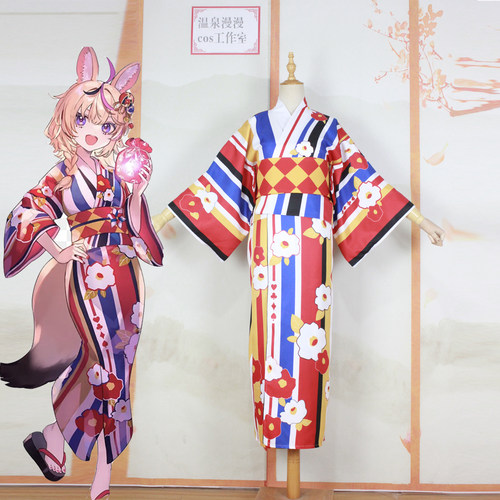 温泉漫漫一Holo 尾丸波爾卡cos女装live和服浴衣红印花定制不退