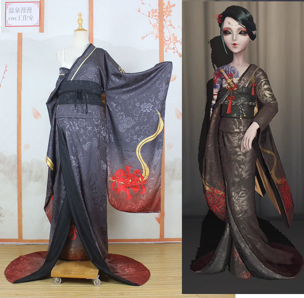 温泉漫漫一第五人格红蝶相血扇美人彼岸花cos黑色和服拖尾定制