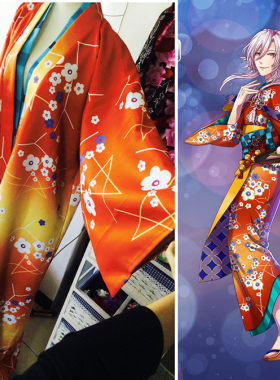 梦王国与沉睡的100王子 甜点百叶 日觉 cosplay印花橙色青色和服