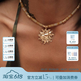 A Ray of Sunlight原创设计度假风黄玉太阳项链轻奢小众锁骨链