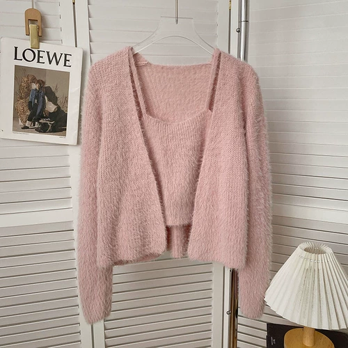 Демисезонный розовый трикотажный лонгслив, куртка, в корейском стиле, эффект подтяжки