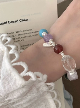 原创s925纯银天然水晶多宝手链ins小众设计招财转运高级感手串