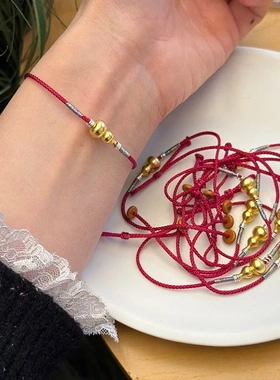 925纯银葫芦手链女新中式国风设计感手工编制本命年红绳手饰B6728