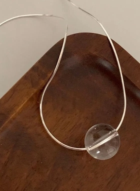 高级冰透白水晶球项链s925纯银ins小众设计简约百搭蛇骨链冷淡风