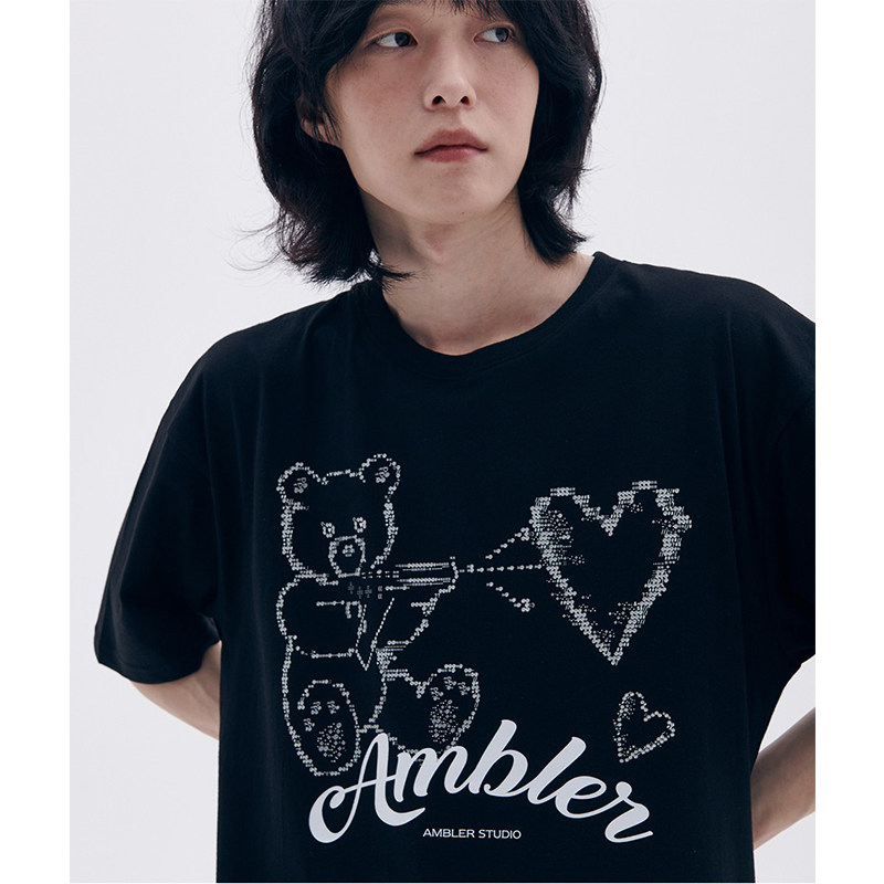 ambler纯棉圆领宽松情侣小熊短袖