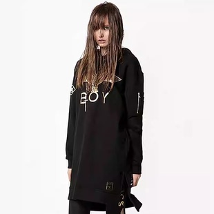 韩版潮牌冬季纯棉连帽中长款加绒前短后长卫衣连衣裙女