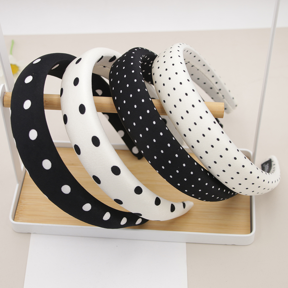 发箍女高颅顶海绵手工黑色全包布头箍黑白点点加长增高发卡头饰品