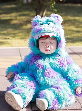 恐龙连帽爬服毛绒秋冬季连体衣