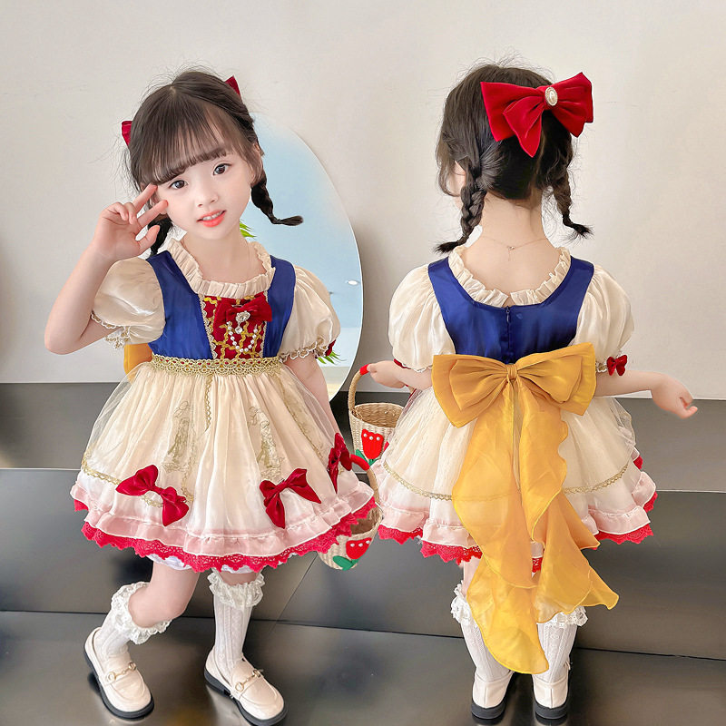 女童洛丽塔公主裙儿童韩版泡泡袖蓬蓬网纱裙小女孩白雪公主连衣裙