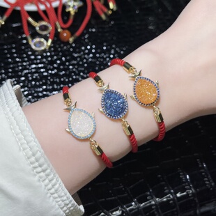 本命年红色编织手绳玛瑙喜庆水晶芽体四叶草可调节情侣闺蜜款手链