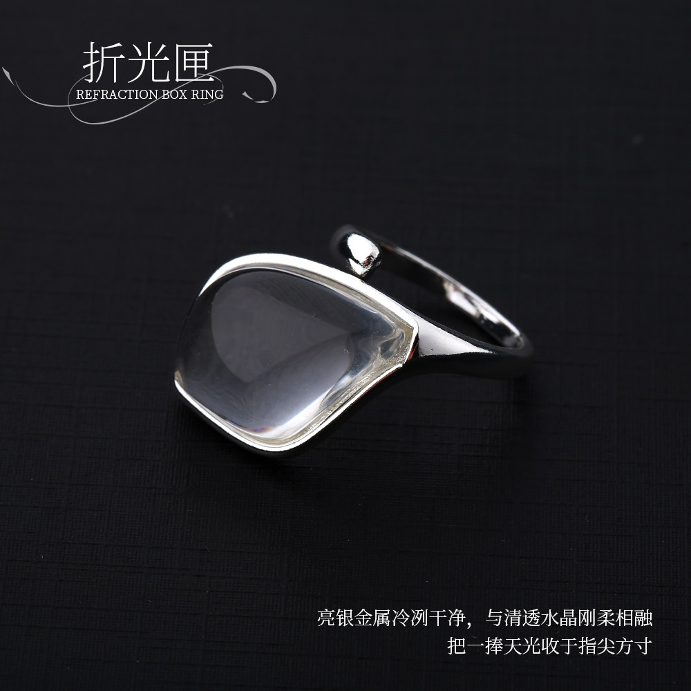 网红同款水晶开口戒指 高级感小众花瓣露晨开口戒女银指环