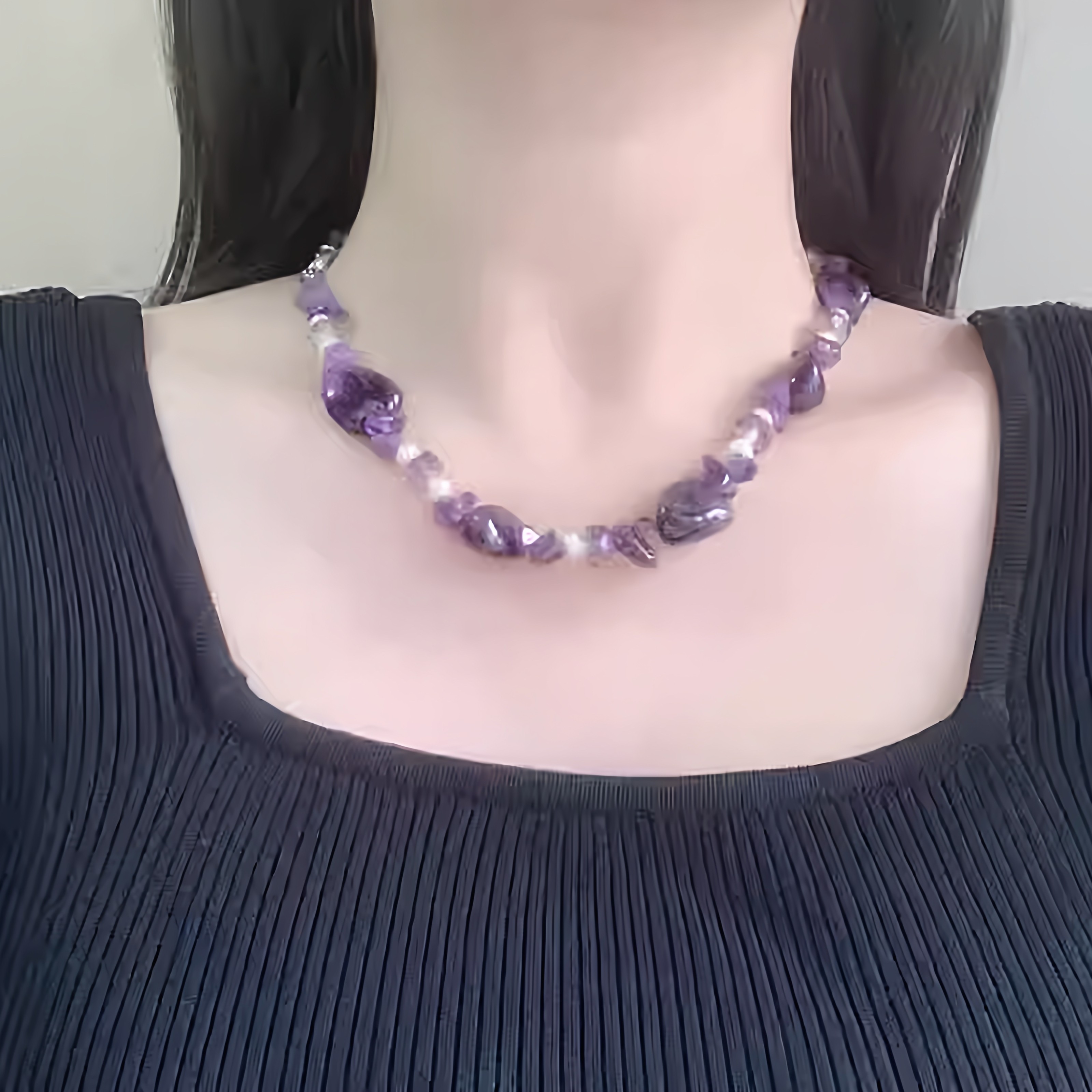 水晶项链新款天然紫色小众设计感锁骨链饰品夸张个性手工原创设计